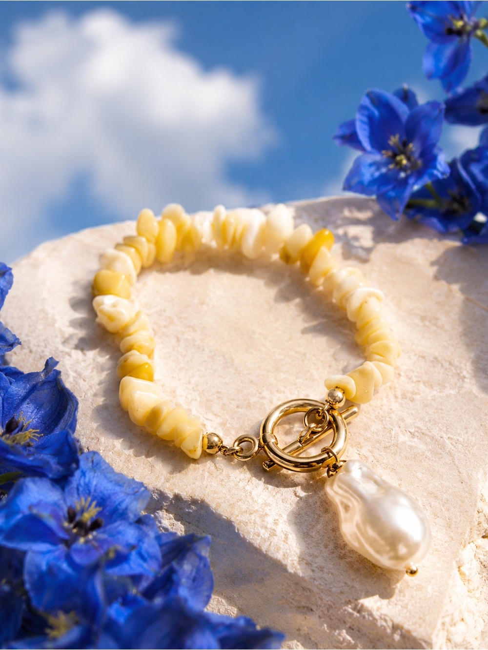 Gold Pearl Drop Yellow Bead Bracelet